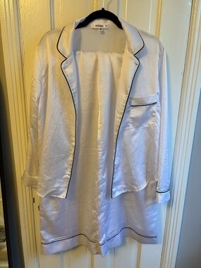 Missguided White Satin Pajama Jacket with Black Piping